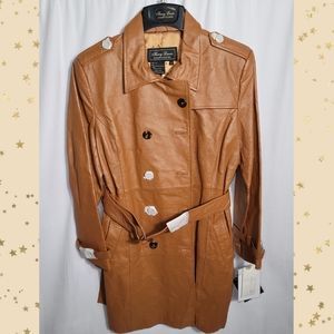 NWT - Women's Vintage Terry Lewis 100% Tan Leather Trench Coat - Size: Medium